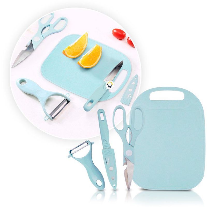 COMPRALOENCASA COM - Kit cocina 4 piezas tabla de picar cuchillo tijera pelador 19coci
