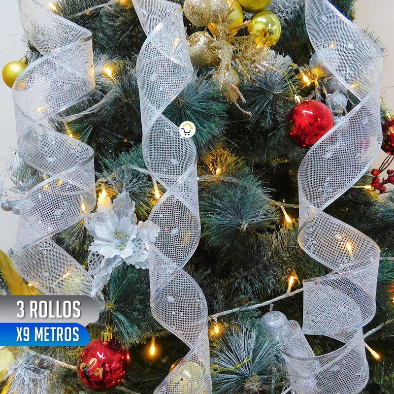 COMPRALOENCASA COM - Cinta de malla navideña metalizada x3 rollos 9 m plateado 6246p