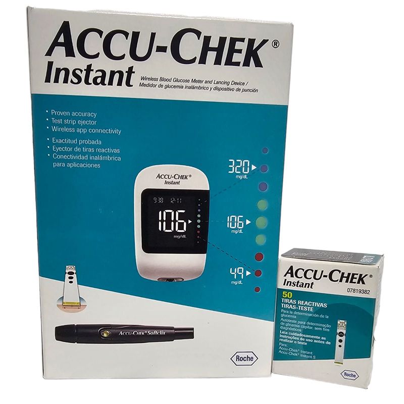 ROCHE - KIT GLUCOMETRO ACCU CHECK INSTANT MAS 50 TIRAS 50 LANCETAS