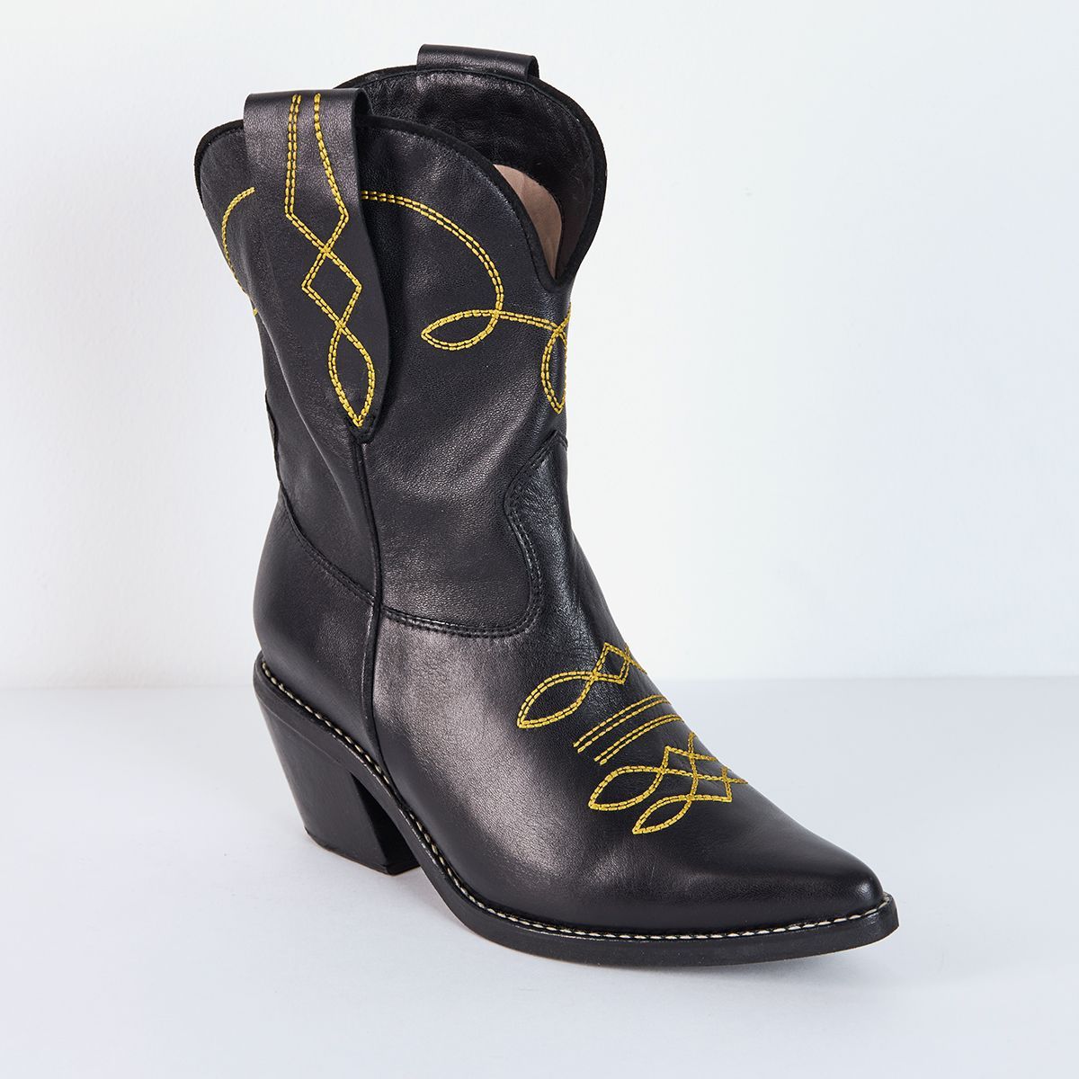 ABELA - Botas Texanas Cuero Negras