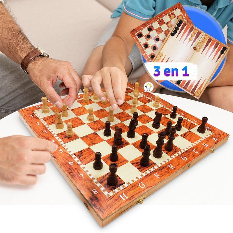 COMPRALOENCASA COM - Ajedrez juego de mesa 3 en 1 familiar damas backgammon j006