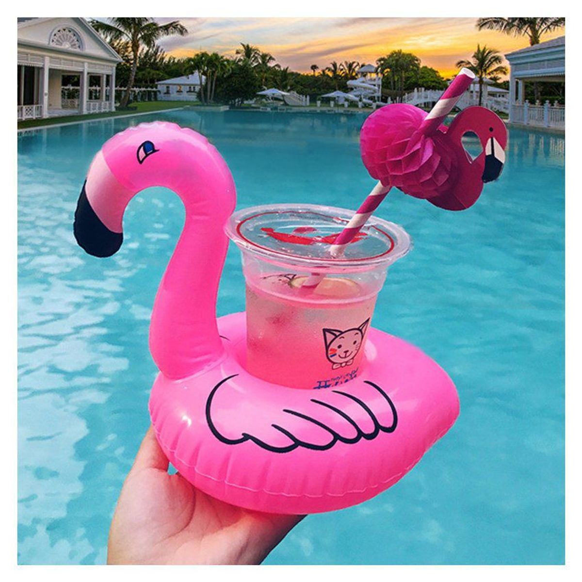 COMPRALOENCASA COM - Flotador flamingo portavasos inflable piscina pool party 05