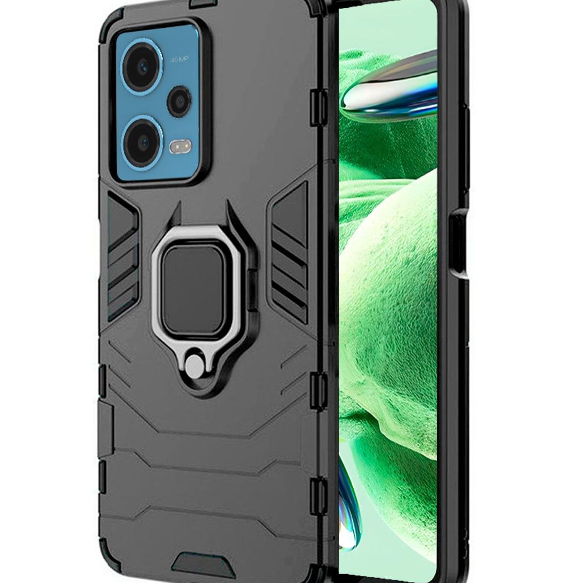 GENERICO - Estuche Anillo Compatible con Xiaomi Redmi Note 12 4G Negro+Hidrogel