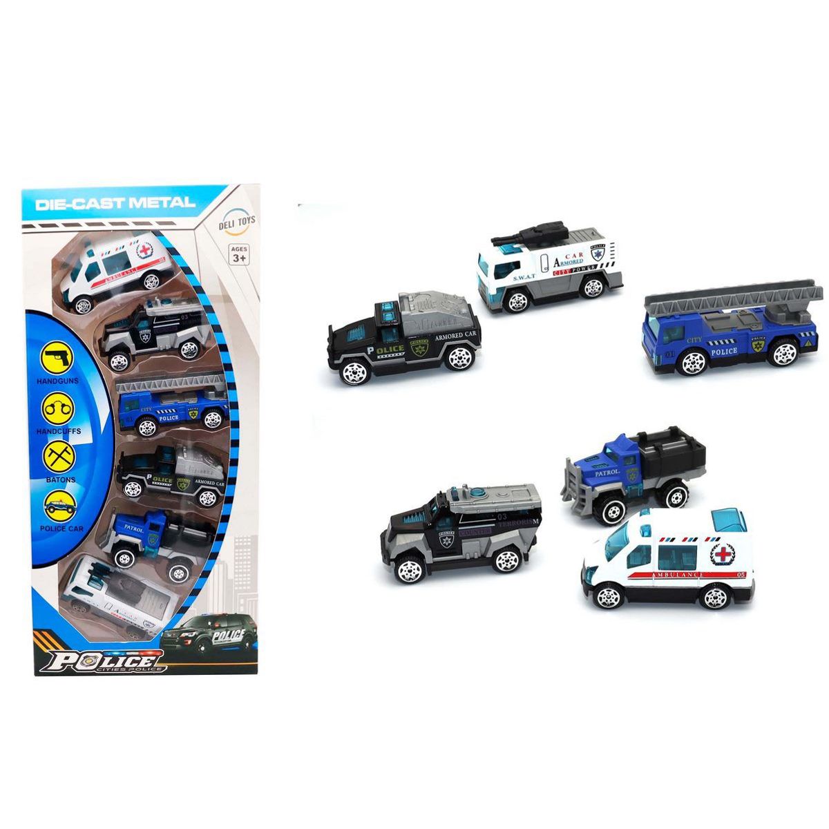 DAYOSHOP - Colección Carros Policia Rescate Juguete Carroceria Demetal