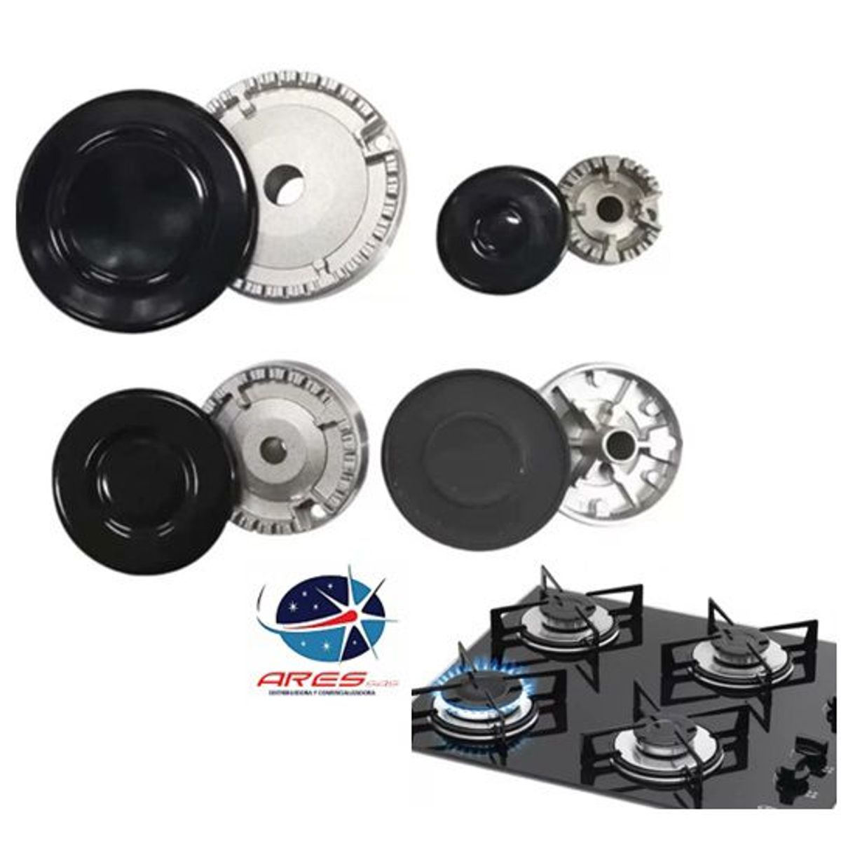 CHALLENGER - Juego X4 Quemadores Challenger Con Tapa estufa gas