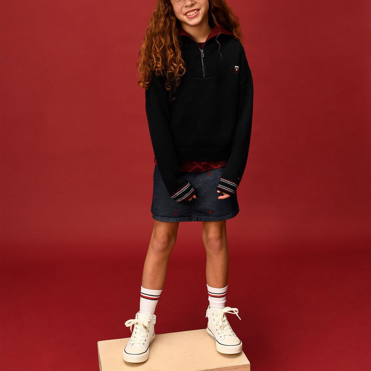 TOMMY HILFIGER - Falda Jeans Con Bordado Del Monograma Th Niña Azul Tommy Hilfiger