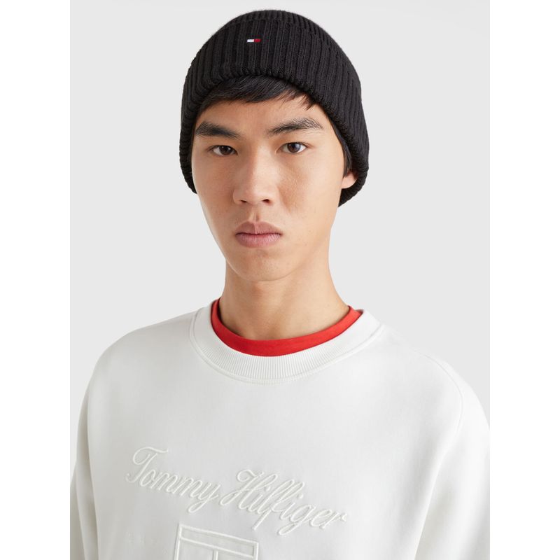 TOMMY HILFIGER - Gorro Essential De Punto Elástico Con Logo Negro Tommy Hilfiger