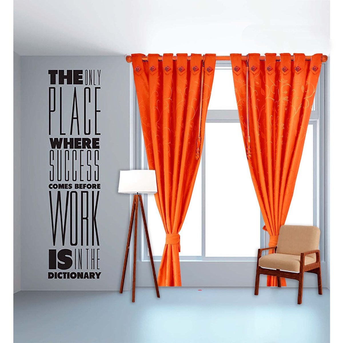 ADVANCE - Cortina moderna NARANJA jacquard sala o habitación 280cm x 210cm