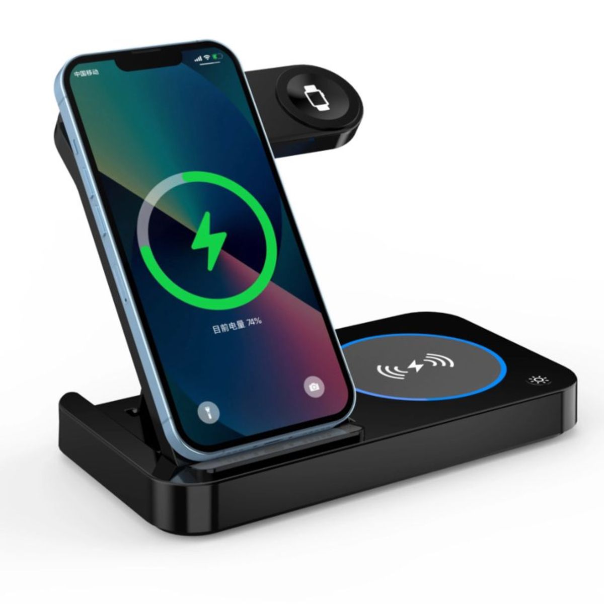 GENERICO - Estación de Carga Rápida Inalámbrica Doblable 3 En 1 de 15W Negro