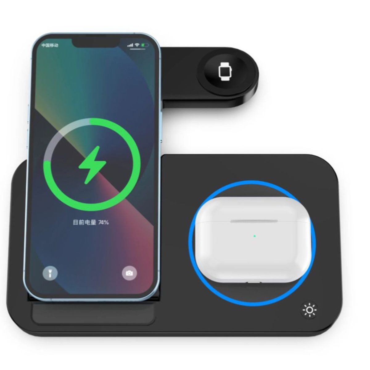 GENERICO - Estación de Carga Rápida Inalámbrica Doblable 3 En 1 de 15W Negro