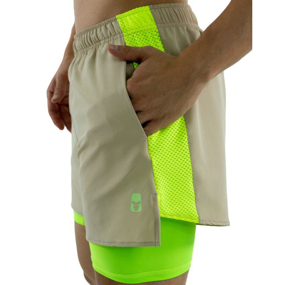 NO RULES - Pantaloneta running beige-neon.