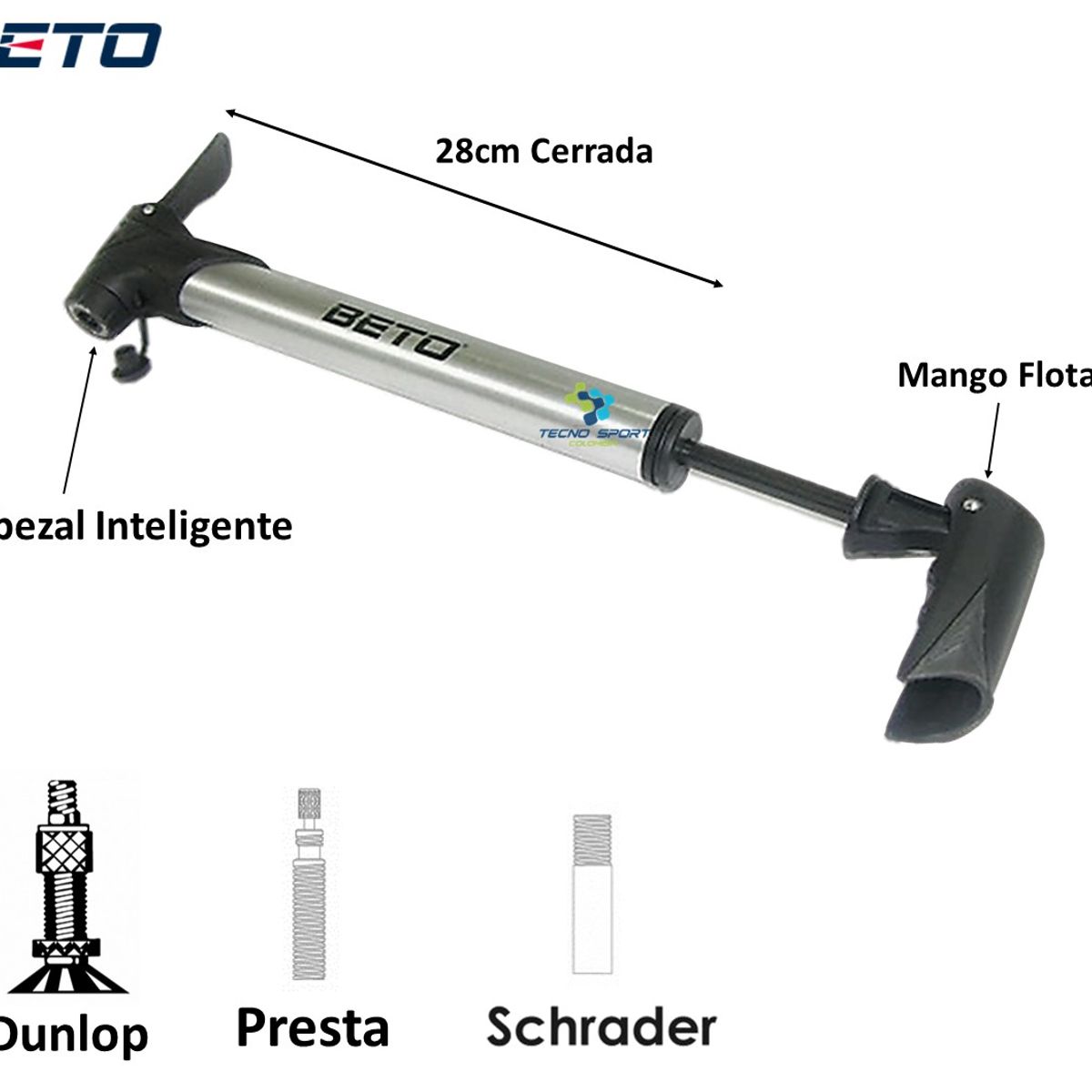 BETO - Inflador Bicicleta Beto Mini Bomba Aire 80psi Valvula Inteli