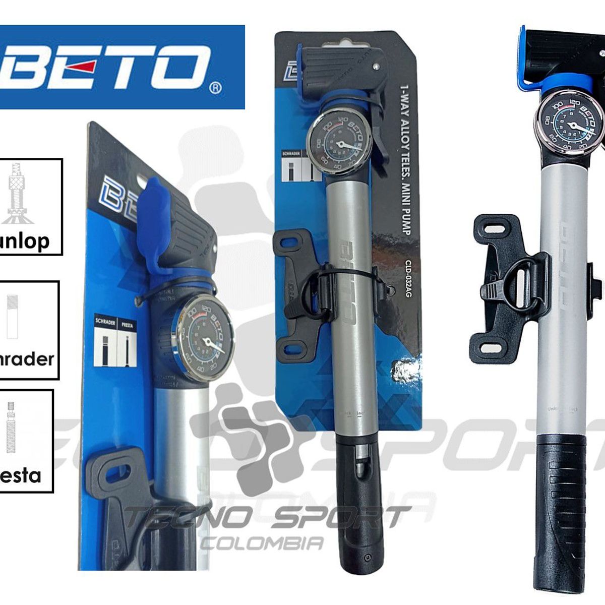 BETO - Inflador Bicicleta Beto Mini Bomba Aire 120psi Con Manometro