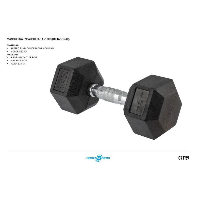 SPORTFITNESS - MANCUERNA HEXAGONAL 10KG ENCAUCHETADA -SPORTFITNESS