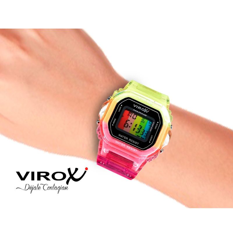 VIROX - RELOJ VIROX DAMA DIGITAL CUADRADO RETRO VERDE  FUCSIA