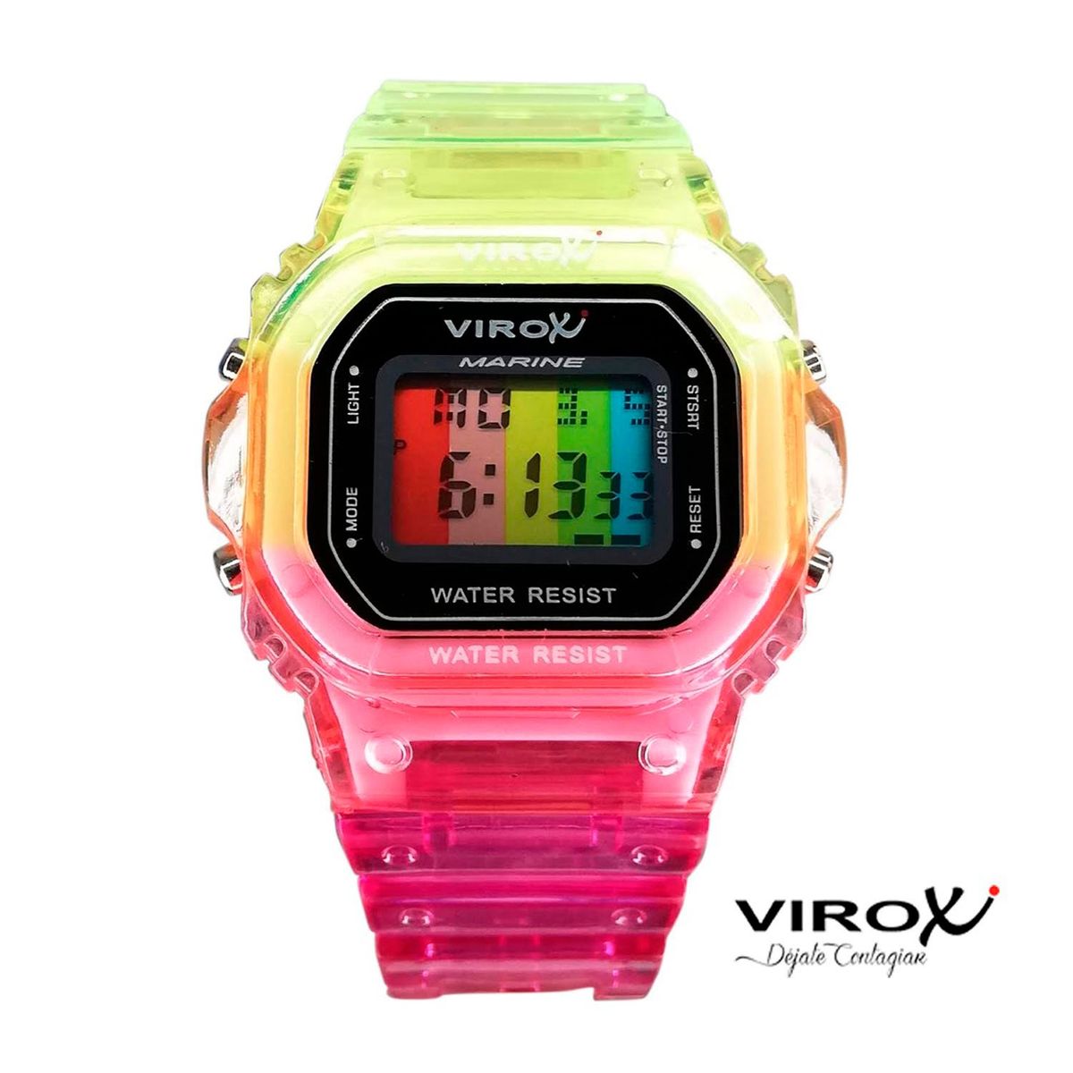 VIROX - RELOJ VIROX DAMA DIGITAL CUADRADO RETRO VERDE  FUCSIA