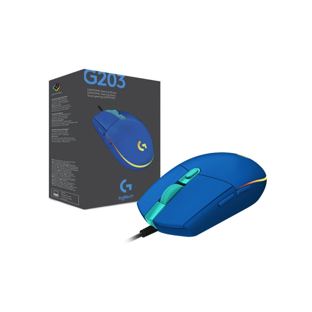 LOGITECH - Mouse Logitech G203 RGB LIGHTSYNC Azul con 6 botones.
