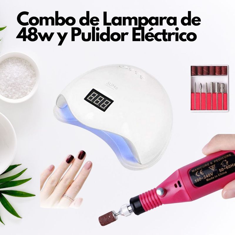 SUN - Combo Lampara Led/uv Uñas 48 Wats + Kit Pulidor