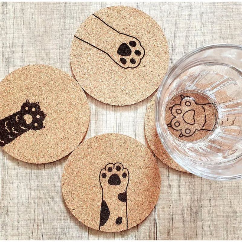 GENERICO - Portavasos de corcho cat feet (Set x 4 Puestos)