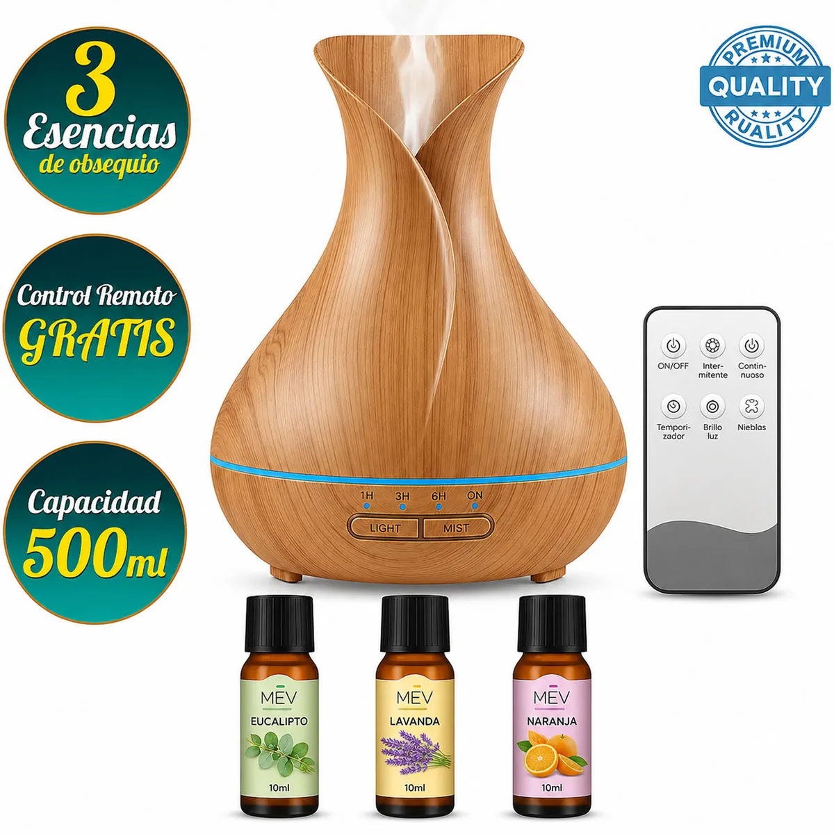 ONE PIXEL - Humidificador Difusor de Aromas Ultrasónico 550 ml con Control Remoto Luz LED 7 Colores