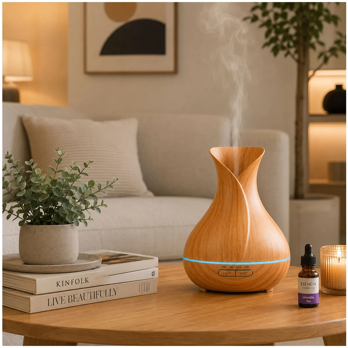 ONE PIXEL - Humidificador Difusor de Aromas Ultrasónico 550 ml con Control Remoto Luz LED 7 Colores