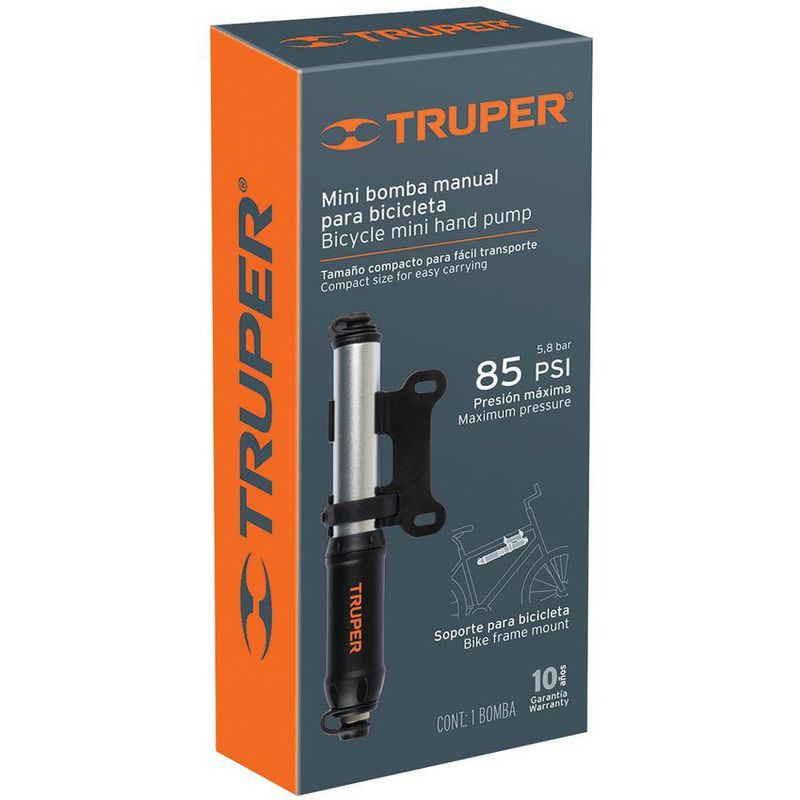 TRUPER - Mini bomba manual para bicicleta abatible 85 psi truper