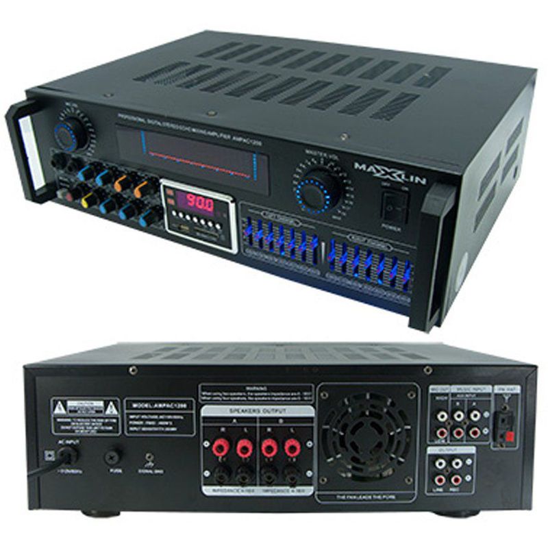 MAXLIN - Amplificador 1200W con Radio FM-Bluetooth-usb