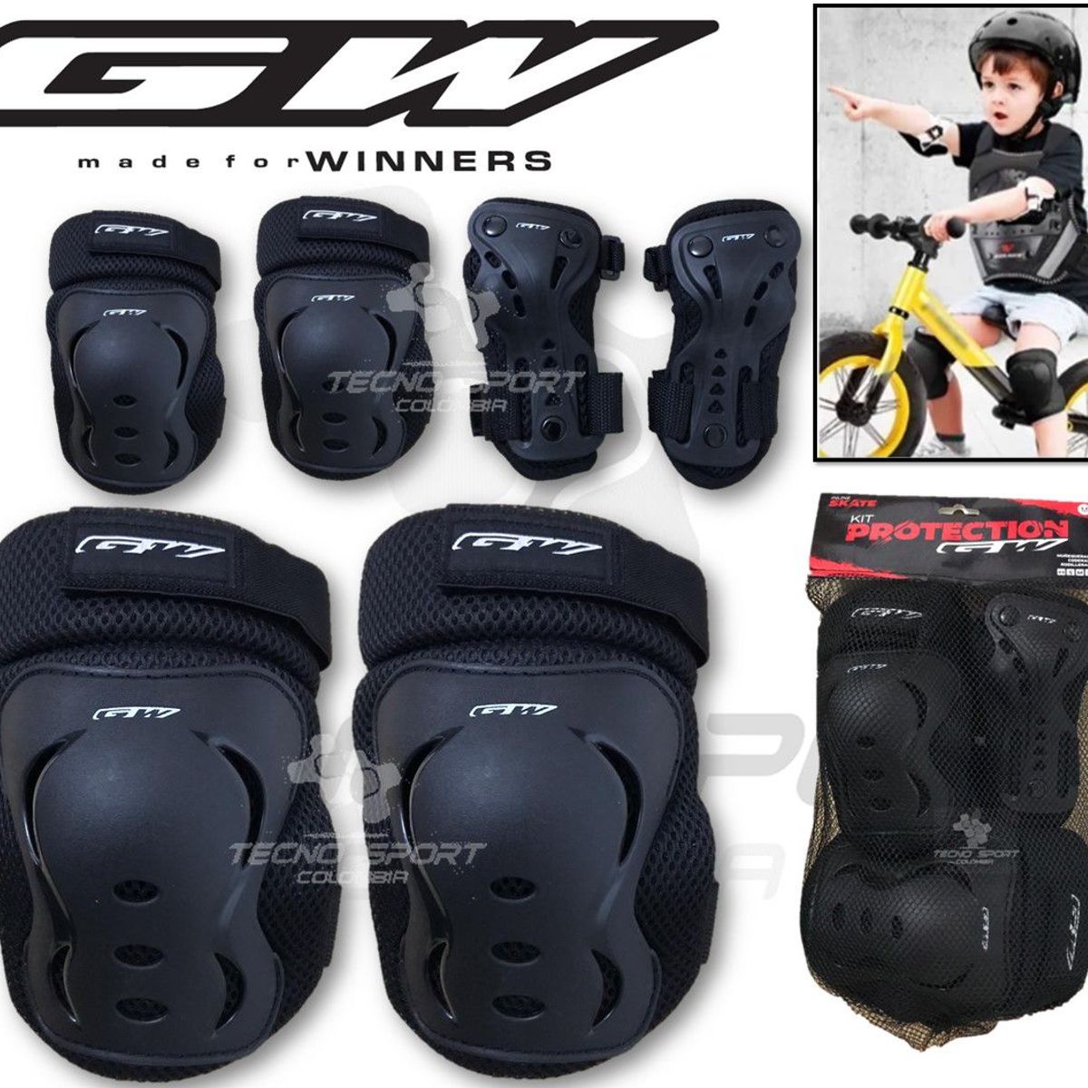 GW - Protectores Niños Bicicleta Patinaje Patineta Codera Kit