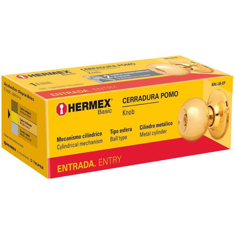 HERMEX - Cerradura tipo esfera laton brillante habitacion hermex