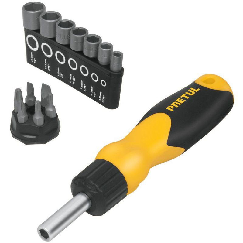 PRETUL - Destornillador tipo ratchet con 6 puntas y 7 copas pretul