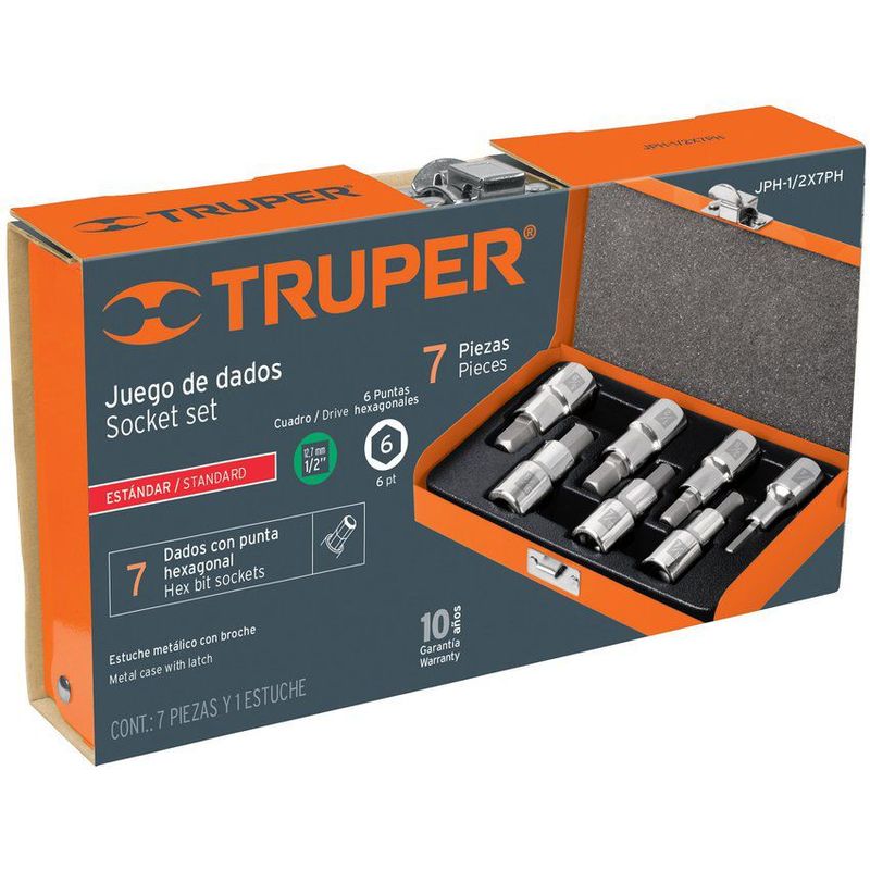 TRUPER - Juego de 7 copas punta bristol en pulgadas mando 1/2" truper