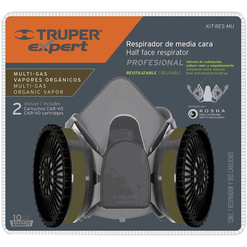 TRUPER - Respirador profesional media cara cartuchos incluidos multi-gas truper