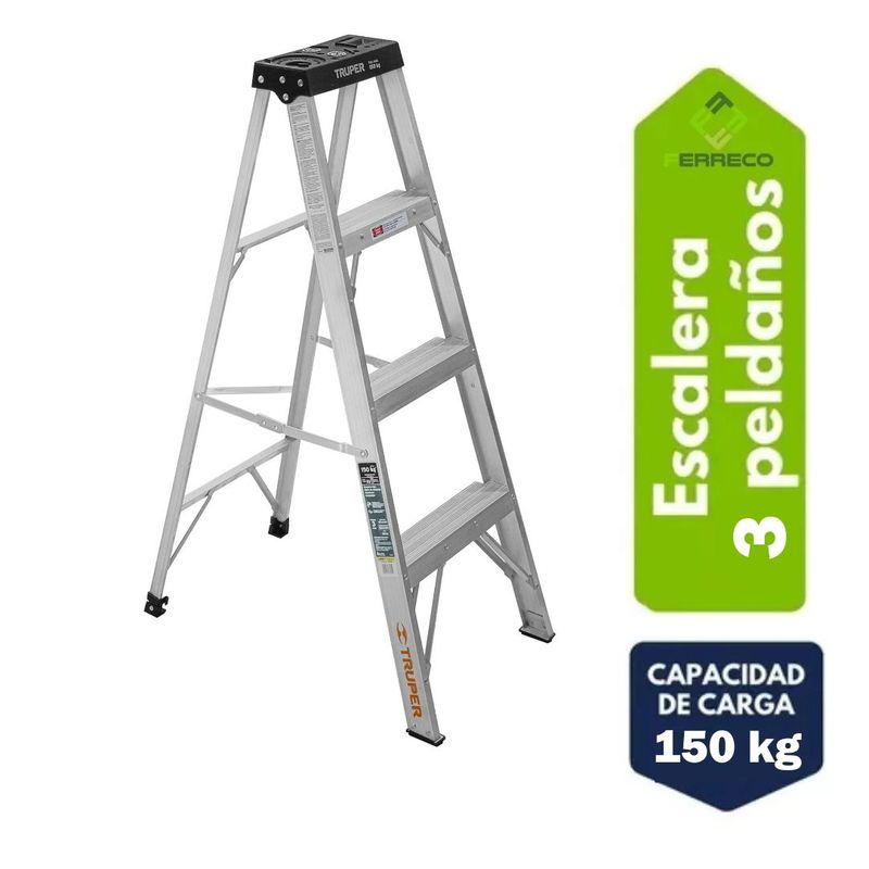 TRUPER - Escalera Aluminio tipo tijera tipo III 3 escalones, Truper