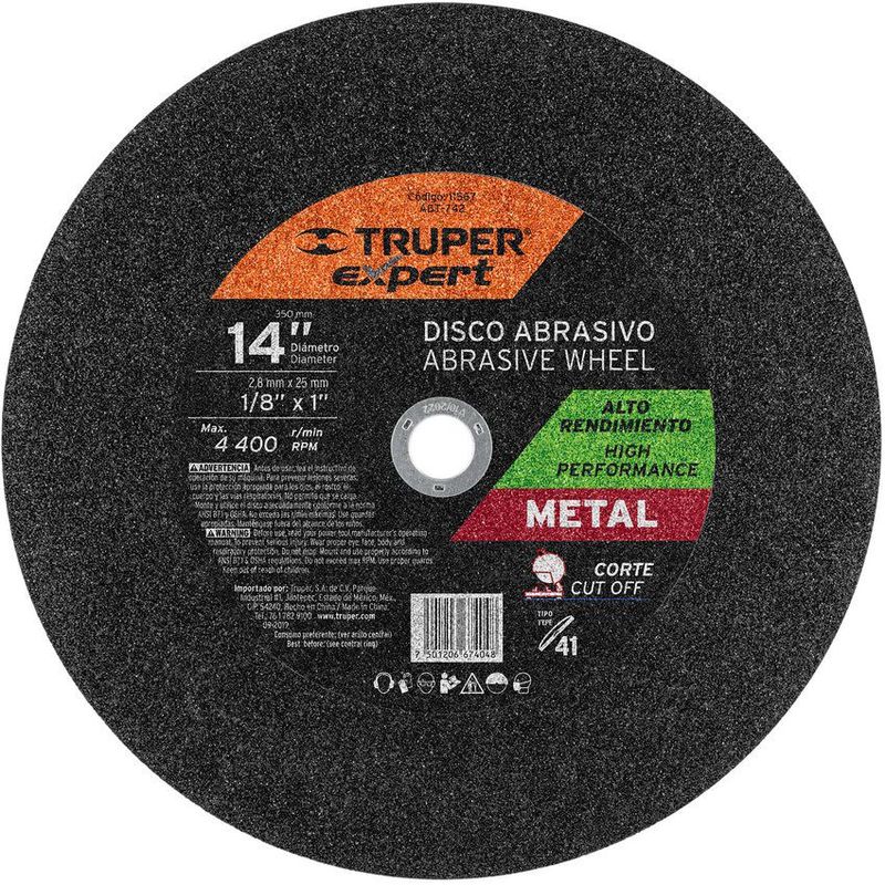 TRUPER - Disco para corte de metal 14"  para maquina chop saw truper