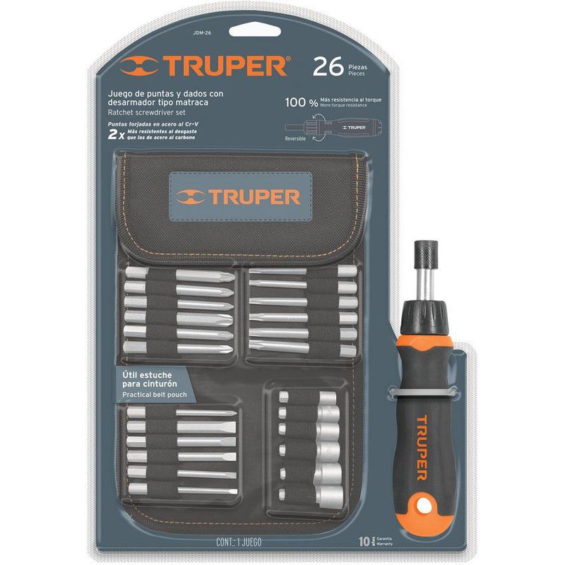 TRUPER - Destornillador tipo ratchet con 18 puntas y 6 copas truper