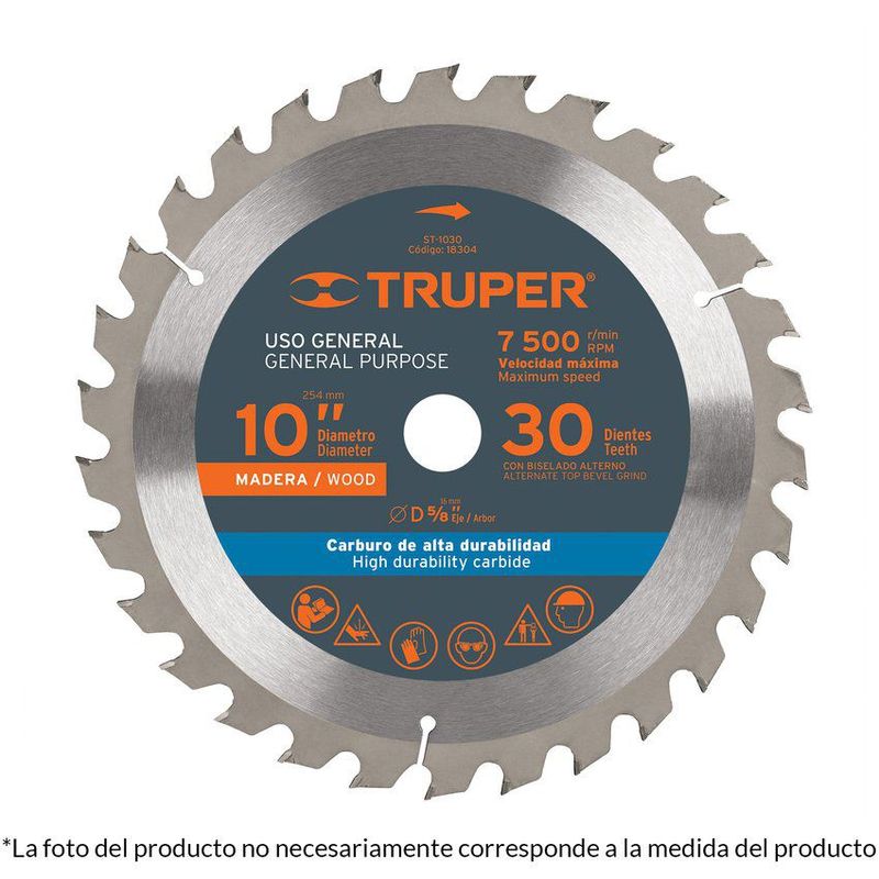 TRUPER - Disco sierra 10 centro de 58 acabado fino para madera truper