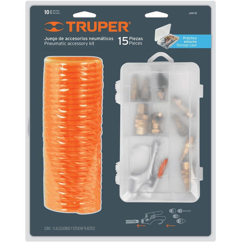 TRUPER - Juego de 15 accesorios neumaticos para limpiar e inflar truper