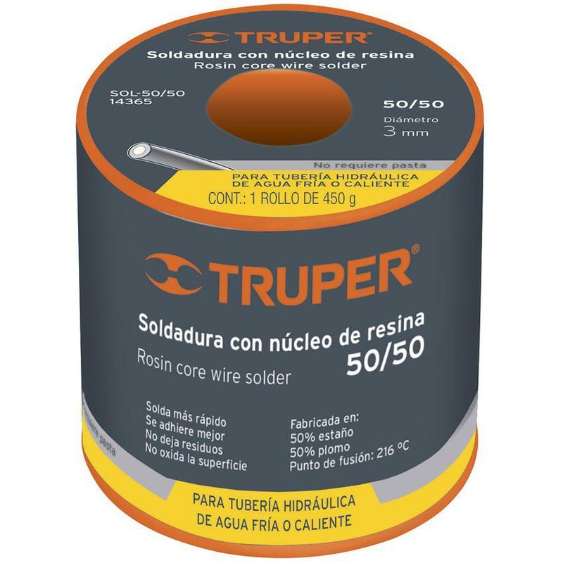 TRUPER - Soldadura 50/50 450g para tuberia hidraulica nucleo resina pretul