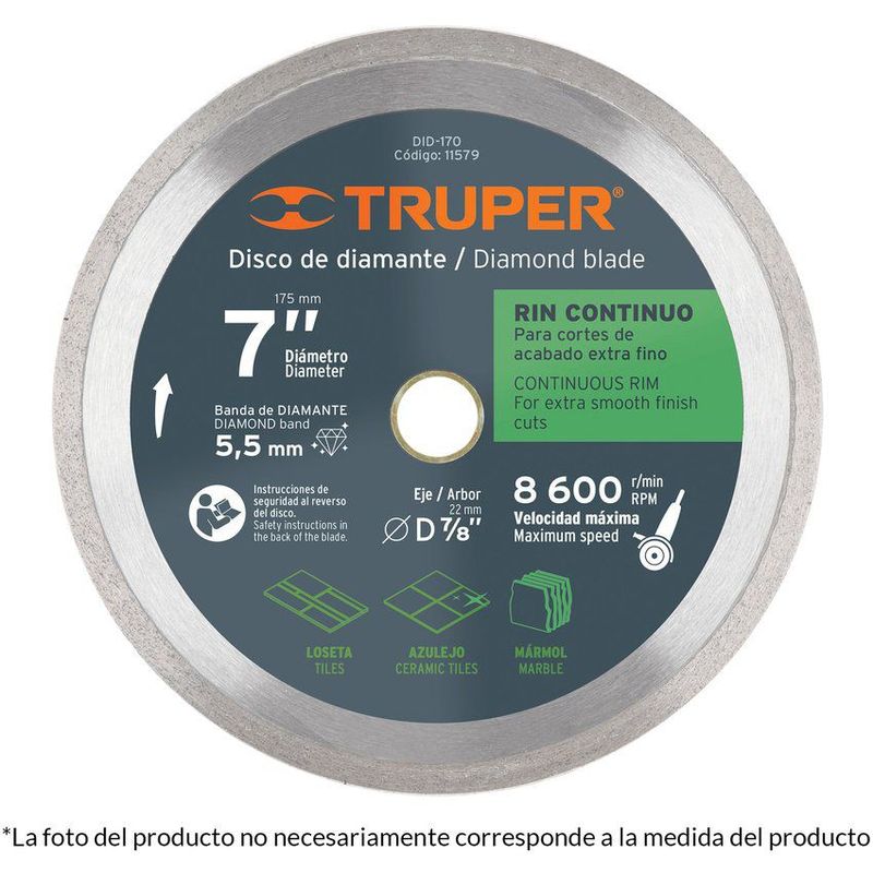 TRUPER - Disco diamantado continuo 9" acabado fino truper