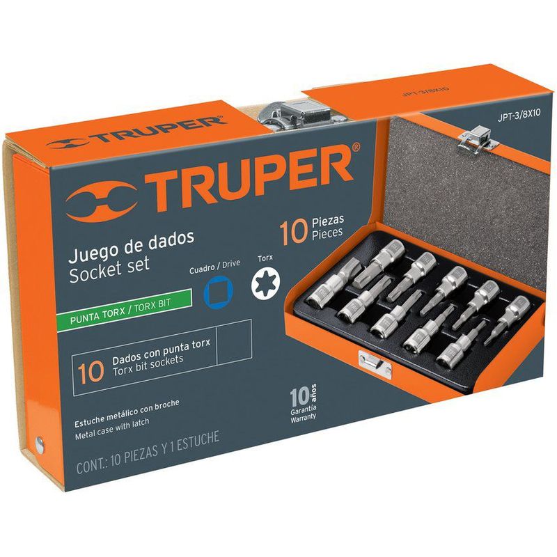 TRUPER - Juego de 10 copas punta torx 3/8 truper