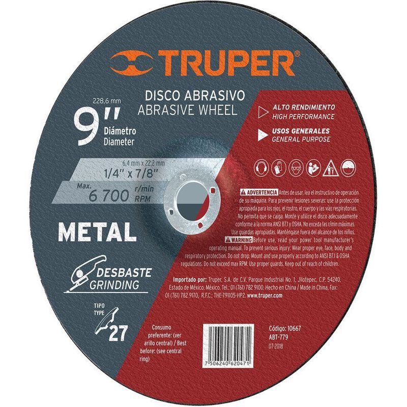 TRUPER - Disco para desbaste de metal 9 uso general truper