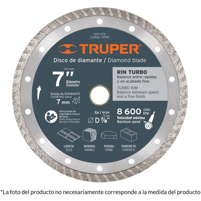 TRUPER - Disco diamantado turbo 9" uso general truper