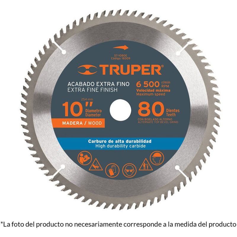 TRUPER - Disco sierra 10 centro de 1 acabado fino para madera truper