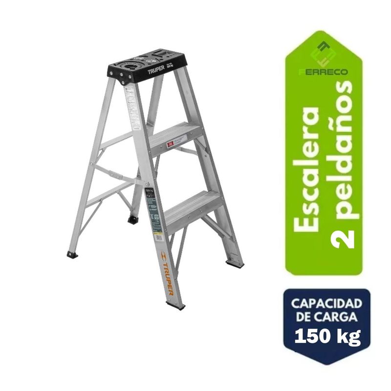 TRUPER - Escalera tipo tijera 2 peldaños pasos 91kg truper