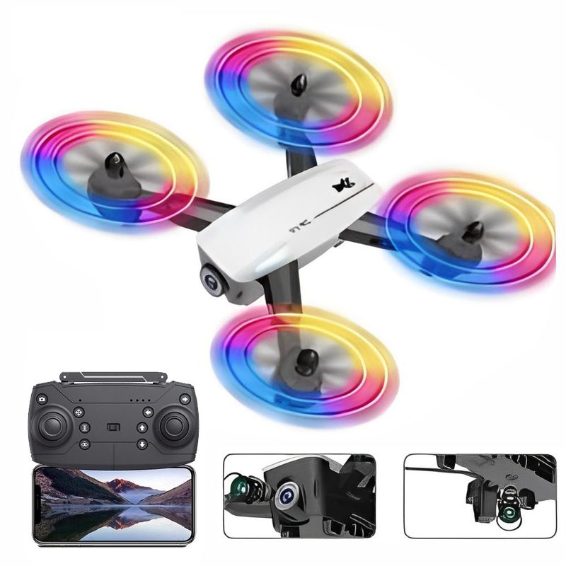 GENERICO - Drone Wifi Plegable Con Luces Led Doble Bateria Dual Camara