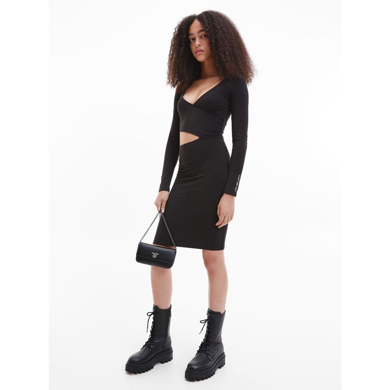 CALVIN KLEIN - Vestido Corto De Jersey Con Recortes Negro Calvin Klein