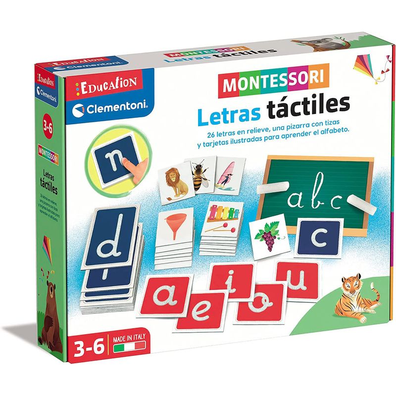 CLEMENTONI - Juego Didáctico Letras Táctiles Tablero Montessori Niños