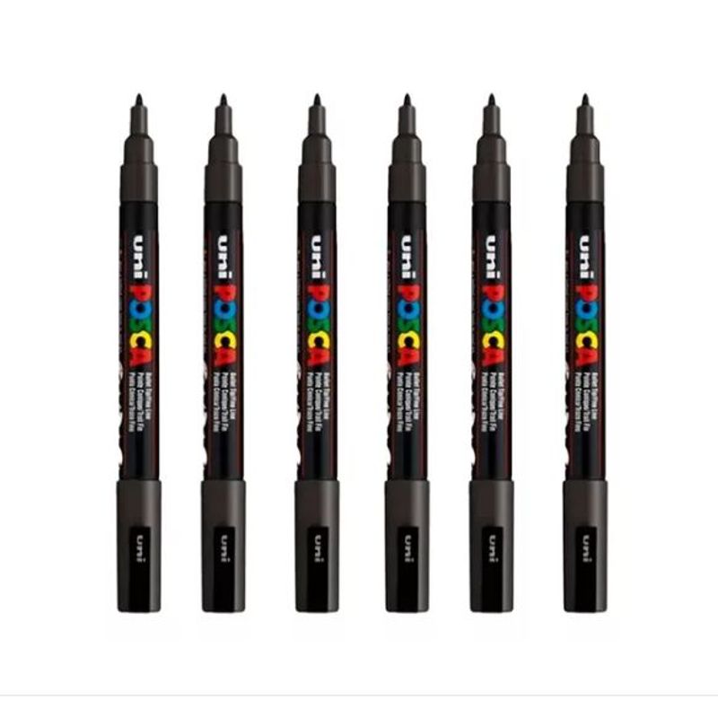 POSCA - Marcador Gráfico De Vinilo Posca Punta Pc-3m X6 Unds Negro