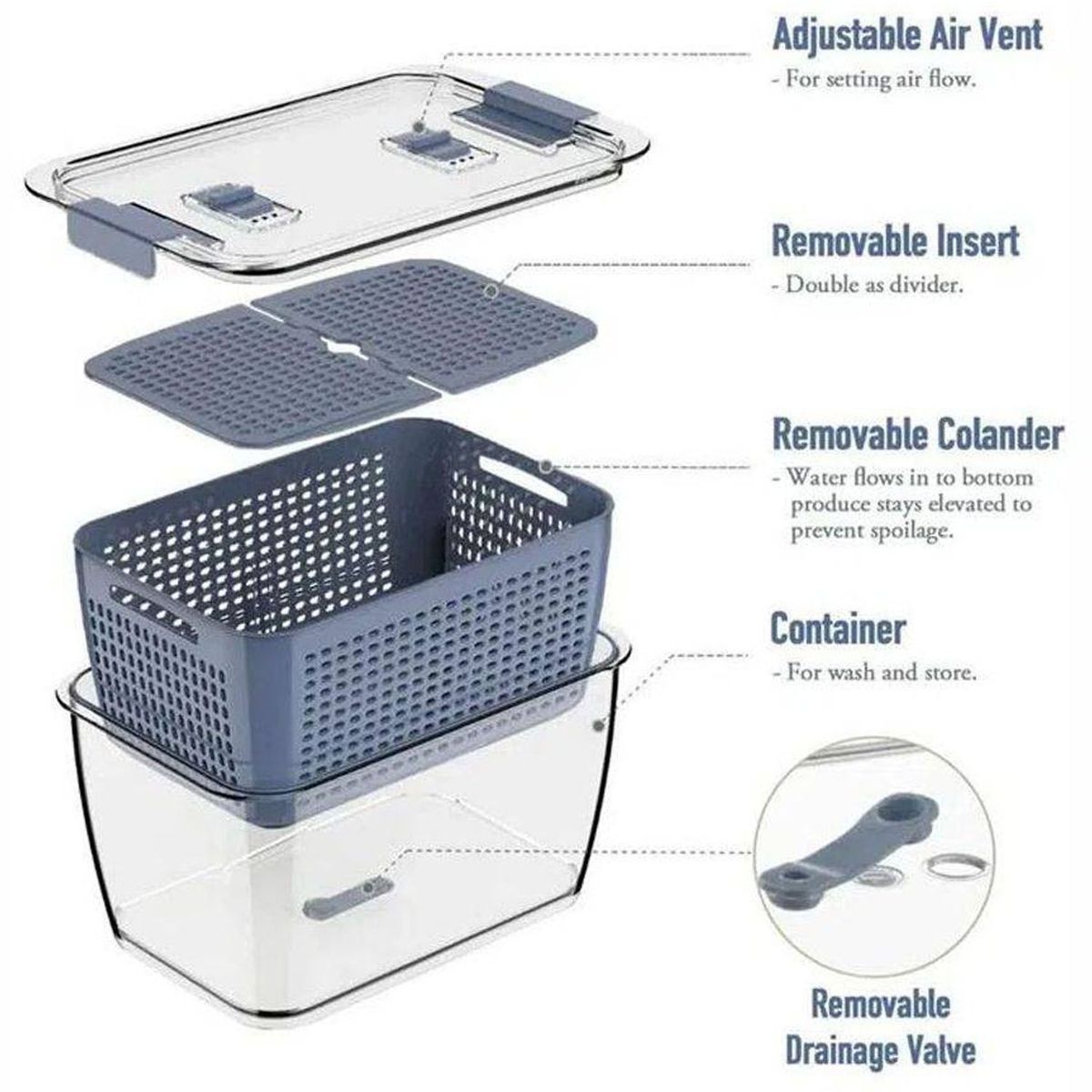 ONE PIXEL - Organizador Conservador Alimentos Escurridor Canasta 4lt