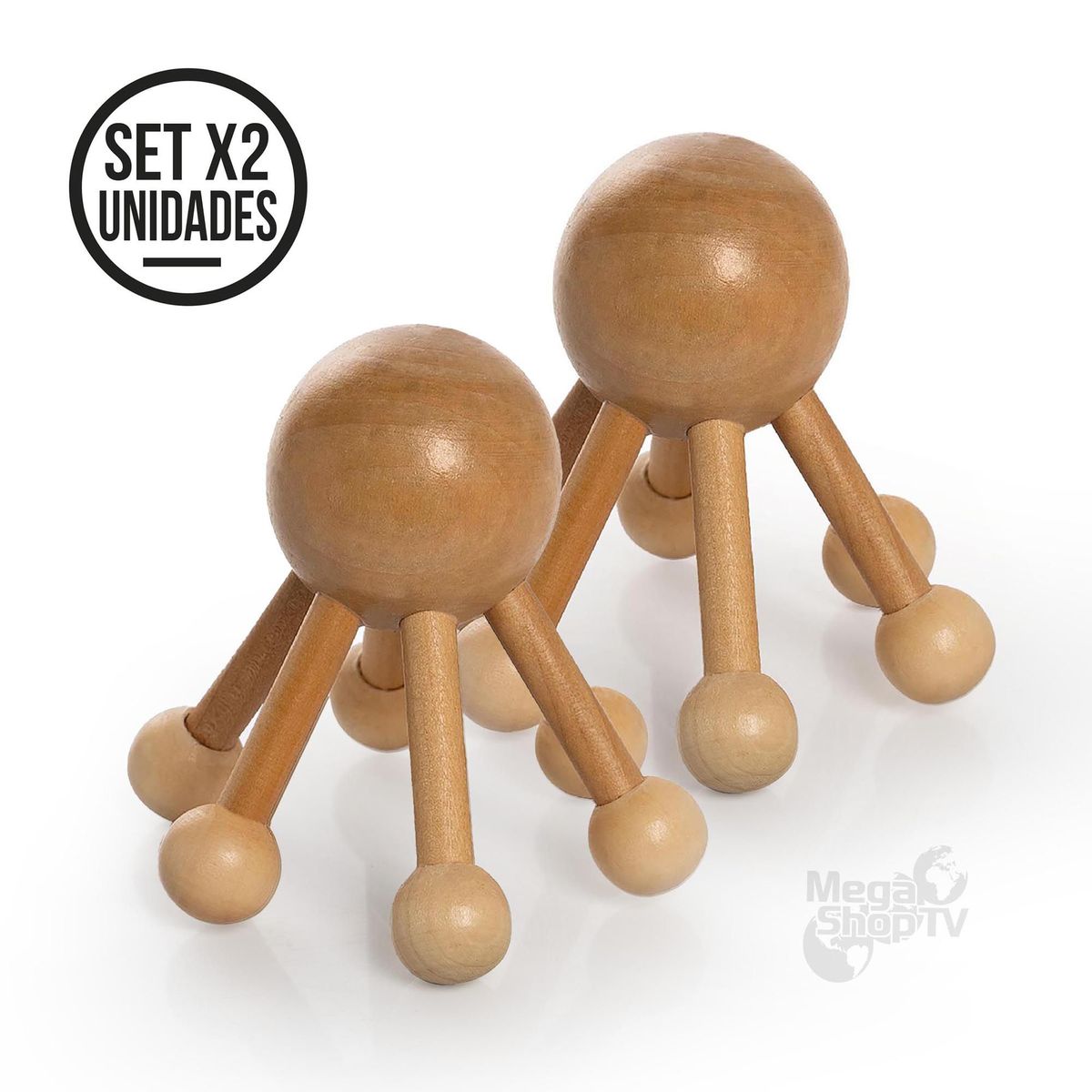 STYLE STARS - Kit x 2 Masajeador madera forma de pulpo para maderoterapia